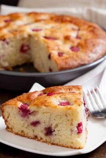 Easy raspberry cake sliced.