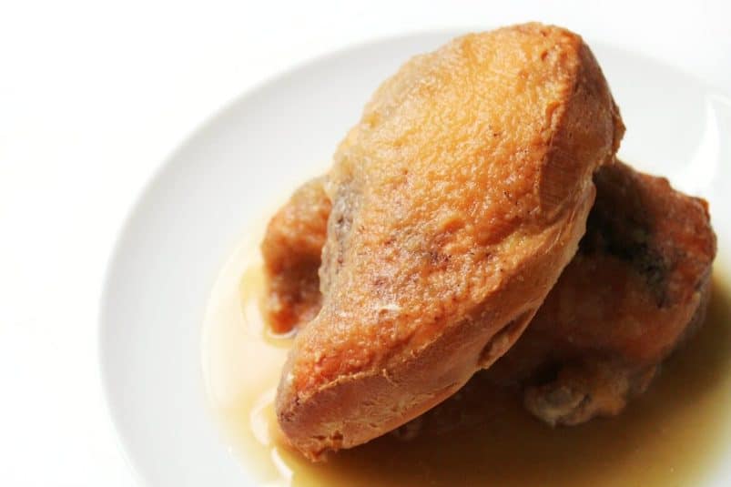 Slow cooker applesauce chicken on plate.