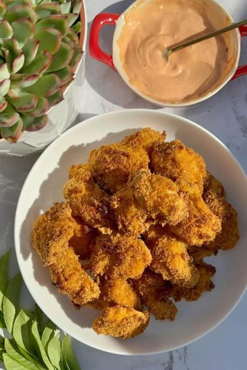 Overhead view of Baked Cornflake Chicken Nuggets.