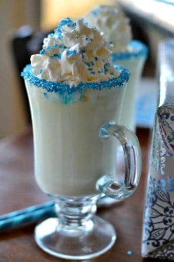 Closeup of a delicious Winter Wonderland White Hot Chocolate.