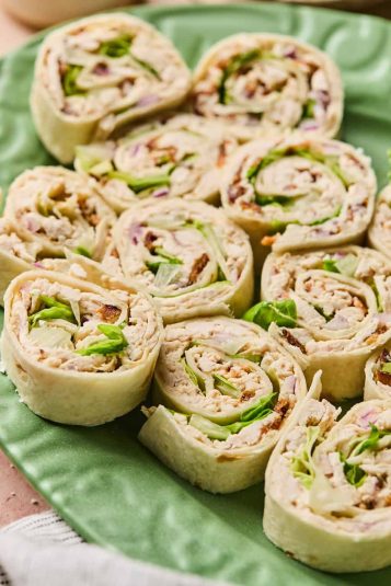 Chicken Caesar Pinwheels on a tray.