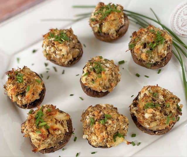 Crab Stuffed Mushrooms on a plate.