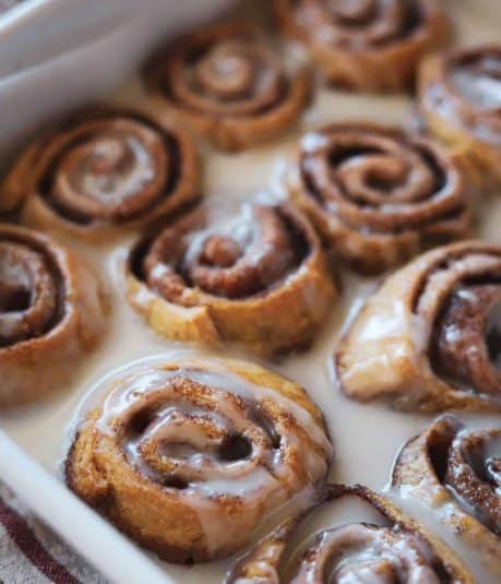 Crescent rolls cinnamon rolls in 8x8 pan.
