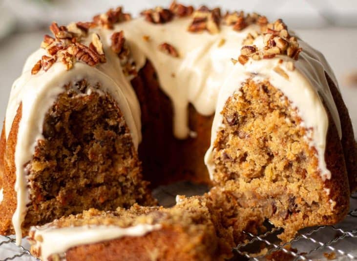 Close up of a Carrot Pound Cake.