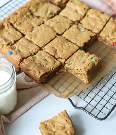 Cookie bars thar sliced into squares.