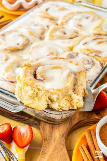 A serving of Overnight Cinnamon Rolls.