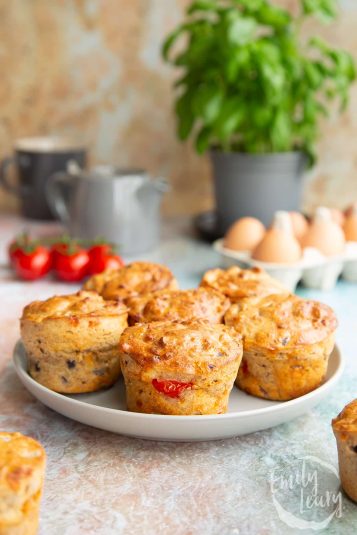 Savoury breakfast muffins on a plate.