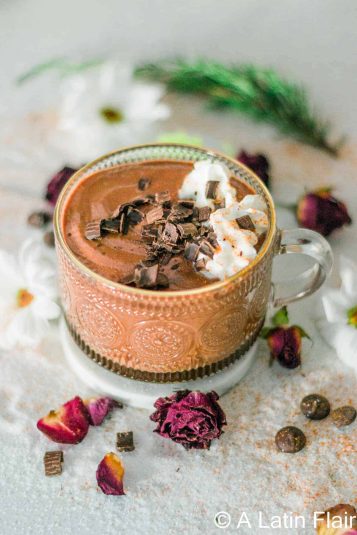 Spicy-Hot-Chocolate-with-Cayenne-Pepper-and-chocolate-shavings-whipped-cream.