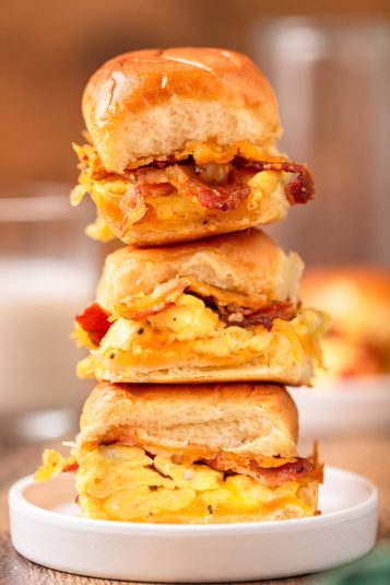 A stack of breakfast sliders ready to enjoy.