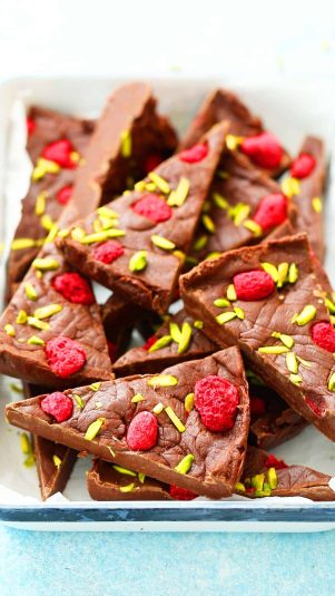 White metallic tray filled with Christmas chocolate fudge wedges.