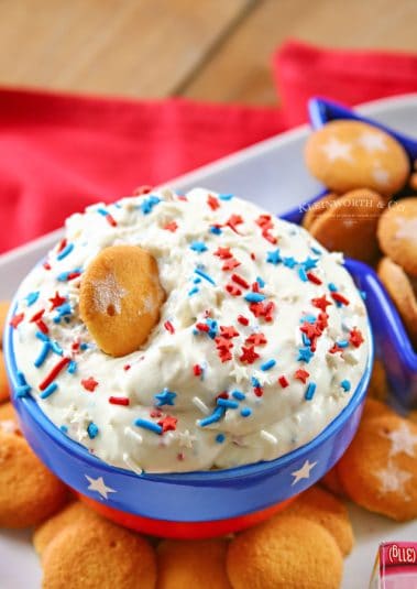 A display of Patriotic Cake Batter Dip.