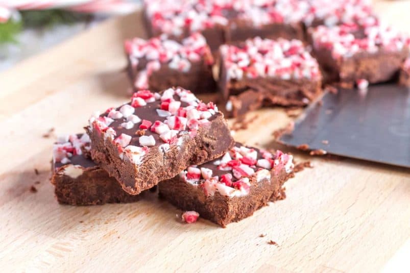 A display of Chocolate Peppermint Fudge.