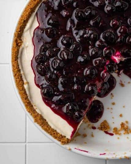 Top view of No Bake Blueberry Cheesecake.