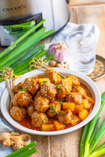 Finished Pork Meatballs on a serving plate.