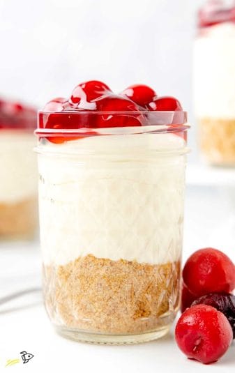  A close up shot of Cheesecake in a Jar.