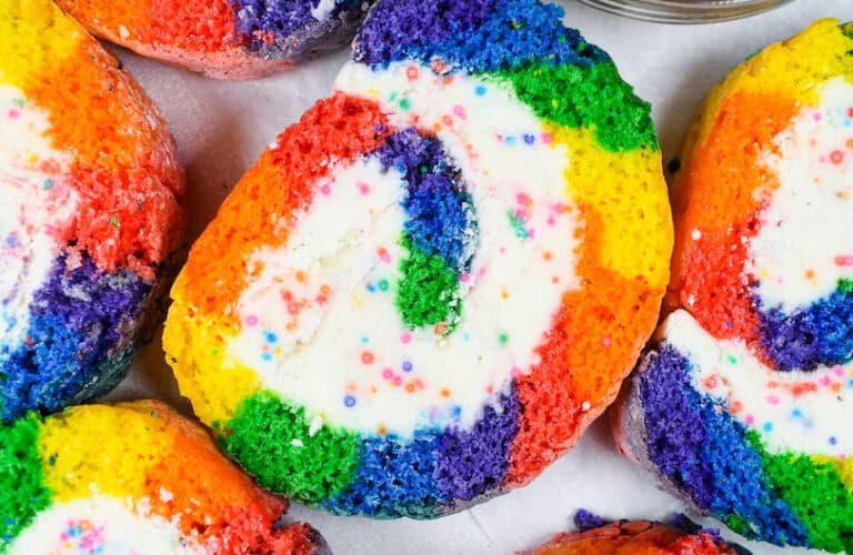 Colorful rainbow funfetti cake cookies, perfect for celebrations and dessert lovers.