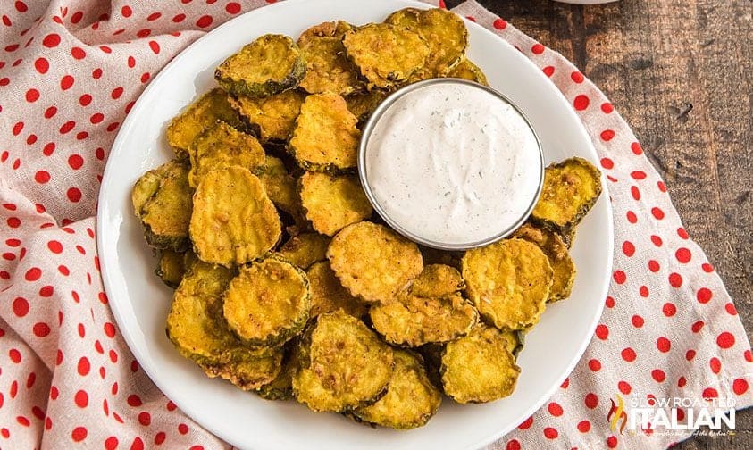 A plate of crispy air fryer fried pickles.