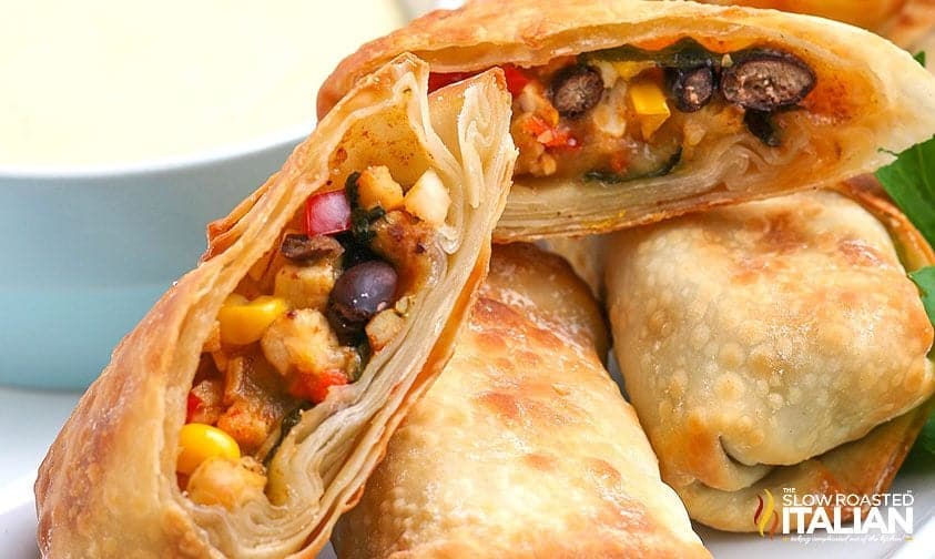 A plate filled with Southwestern Egg Rolls.
