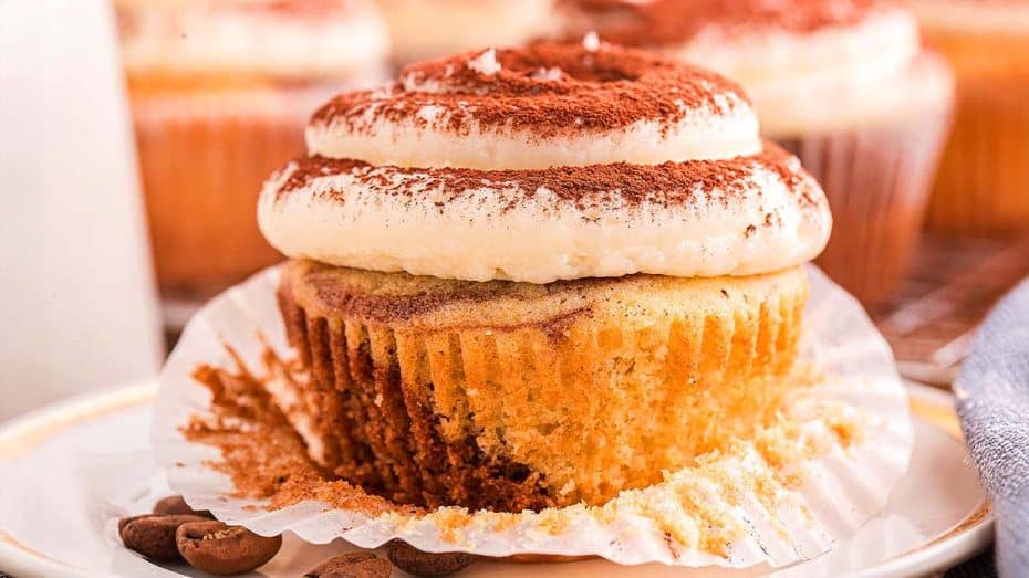 A close up ahot of tiramisu cupcake.