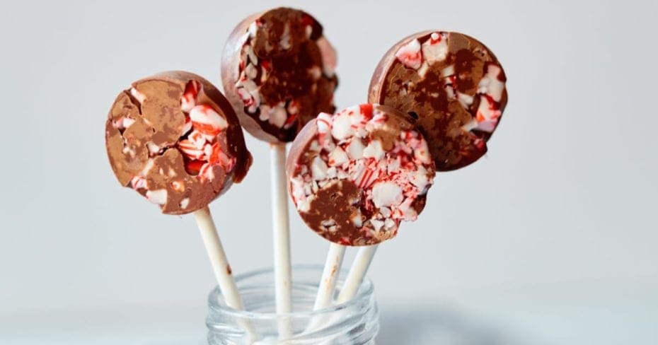 A display of Chocolate Peppermint Lollipops.