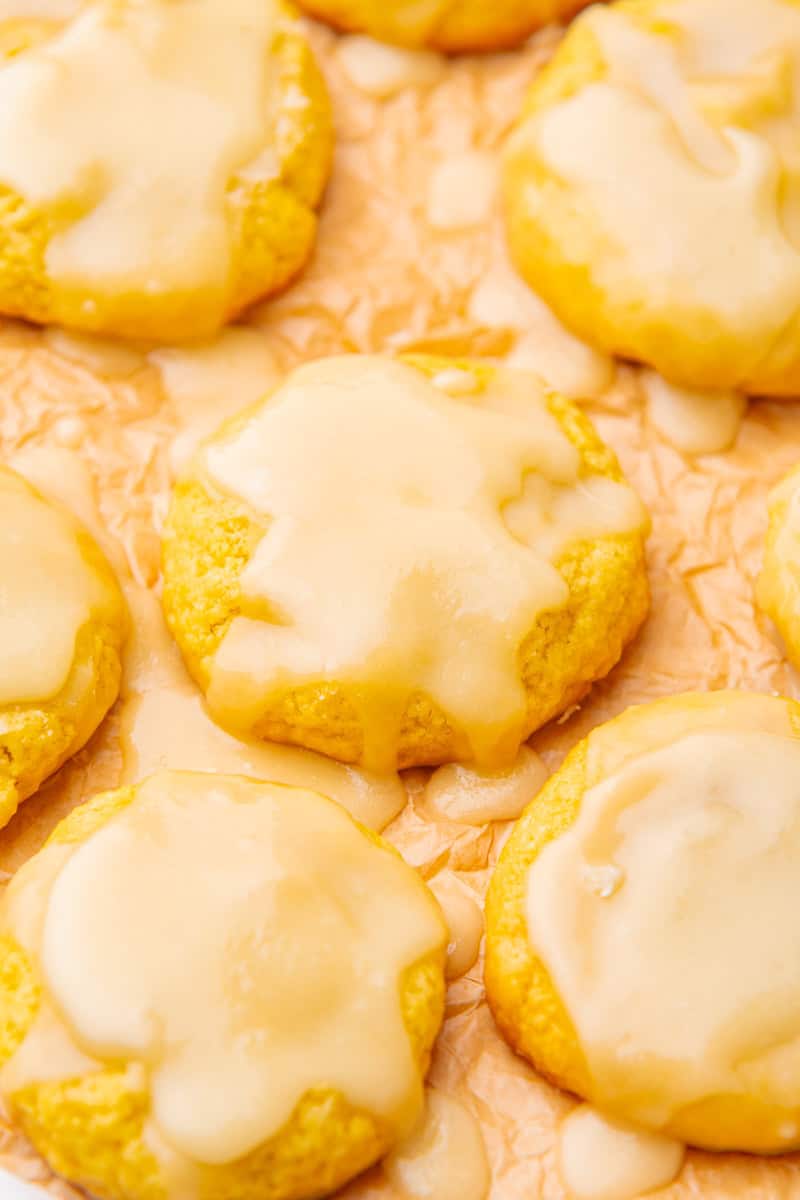 a cookie sheet on Kentucky Butter Cake Cookies topped with a buttery glaze. 